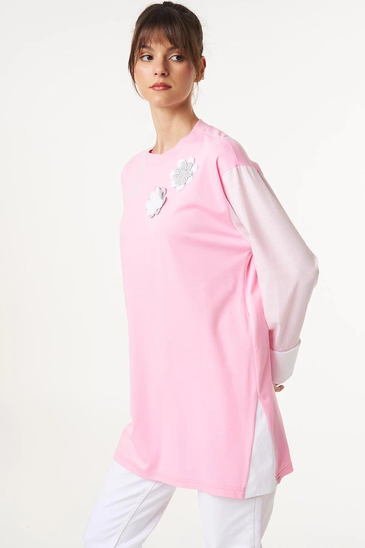 Floral Appliqué Jersey Tunic Candy Pink