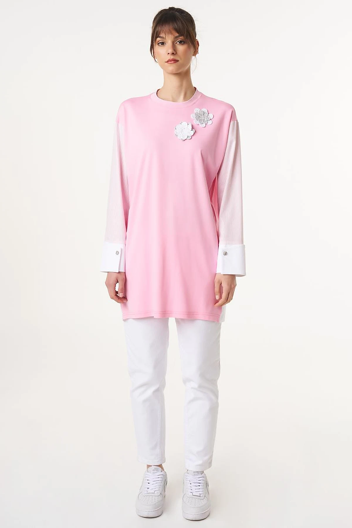 Floral Appliqué Jersey Tunic Candy Pink