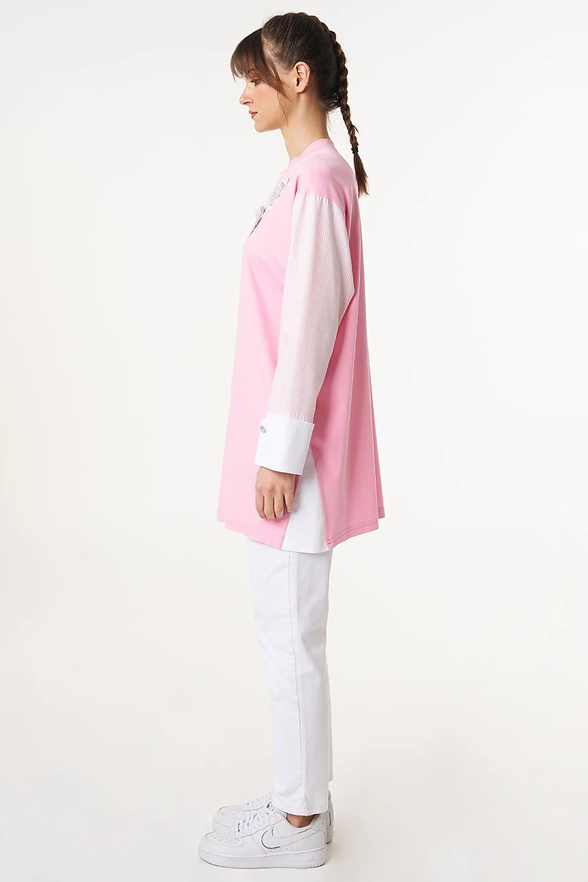 Floral Appliqué Jersey Tunic Candy Pink