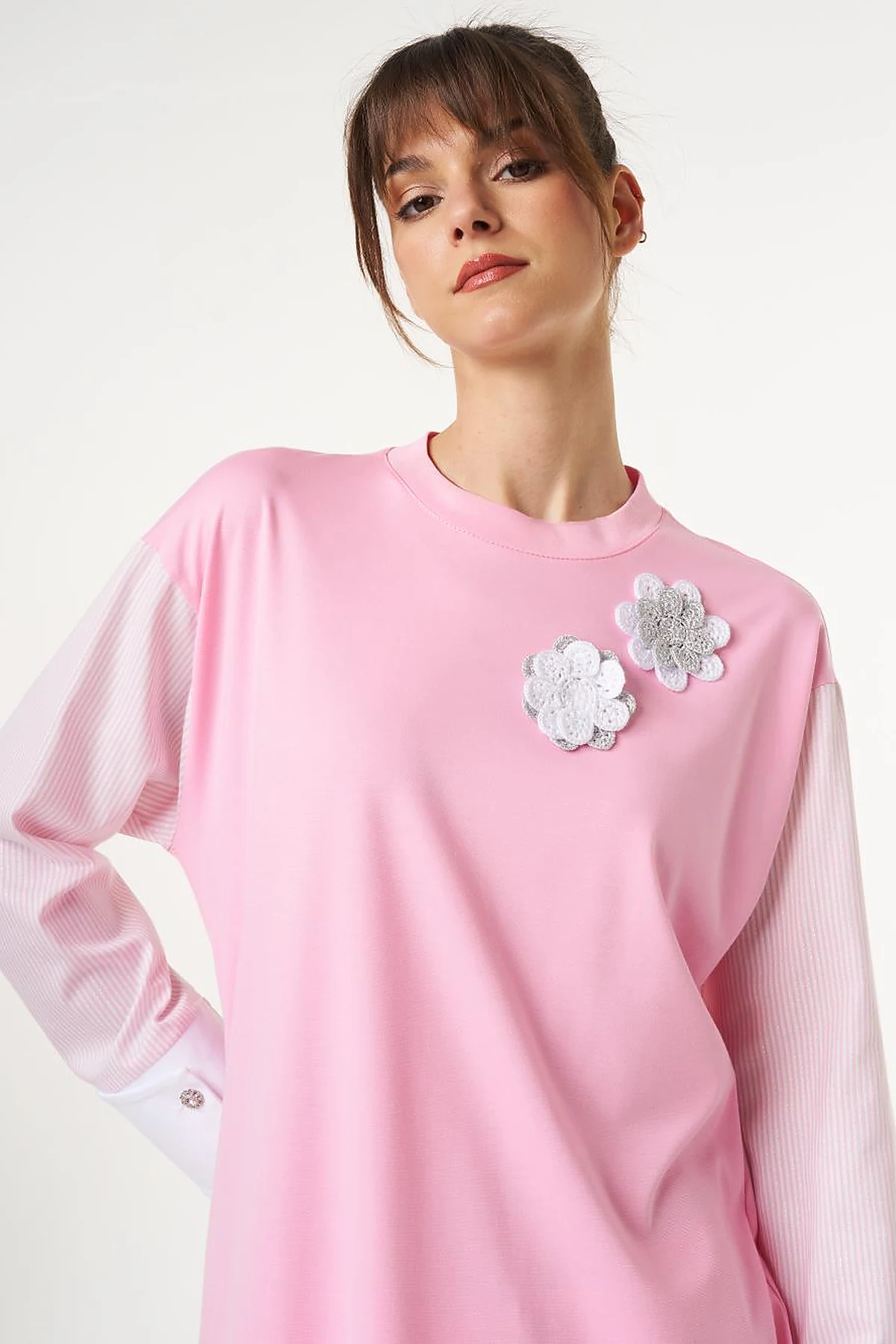 Floral Appliqué Jersey Tunic Candy Pink