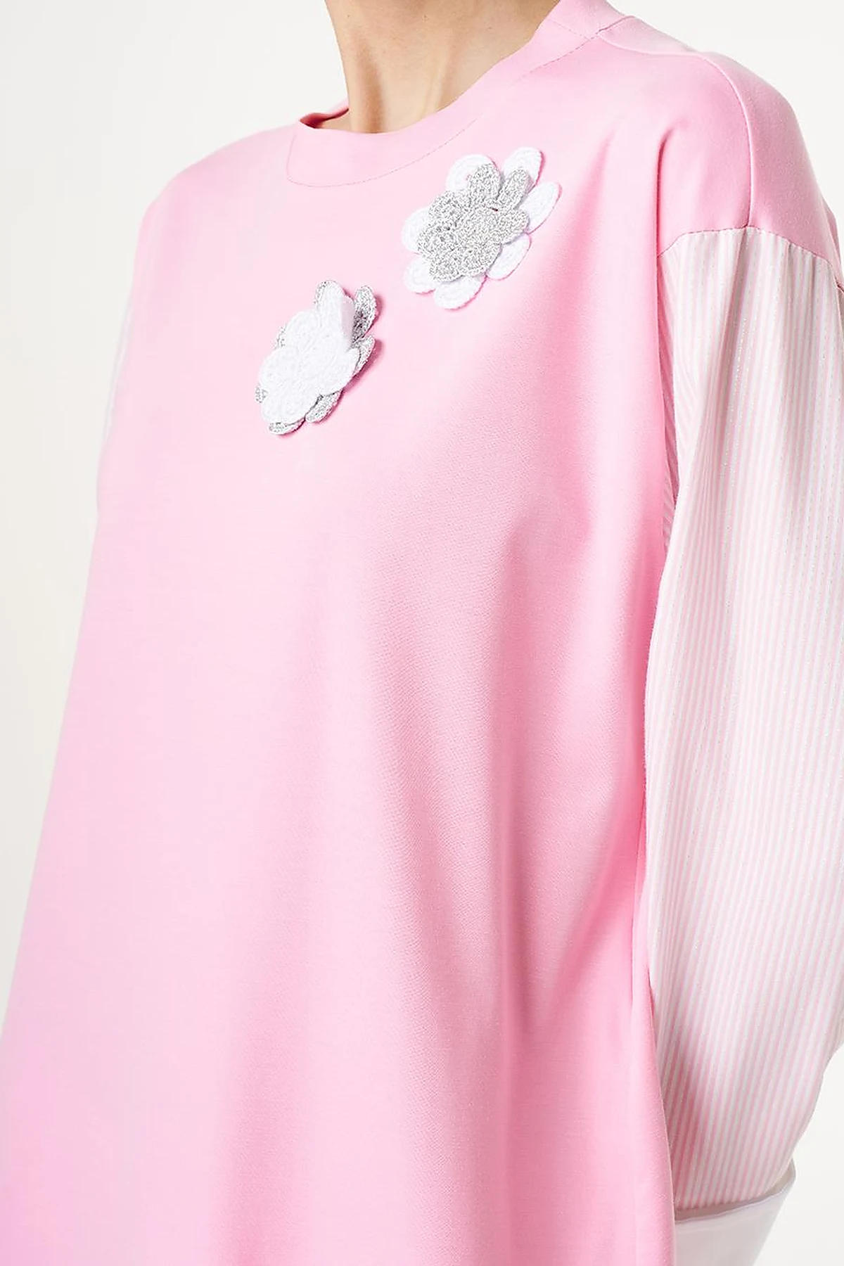 Floral Appliqué Jersey Tunic Candy Pink