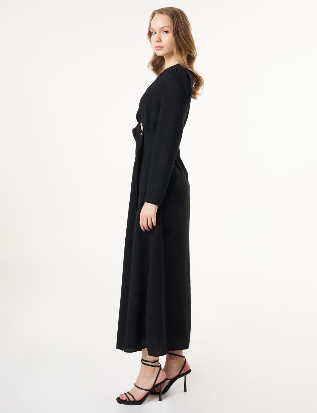Elegant Dress with Metal Buckle Black