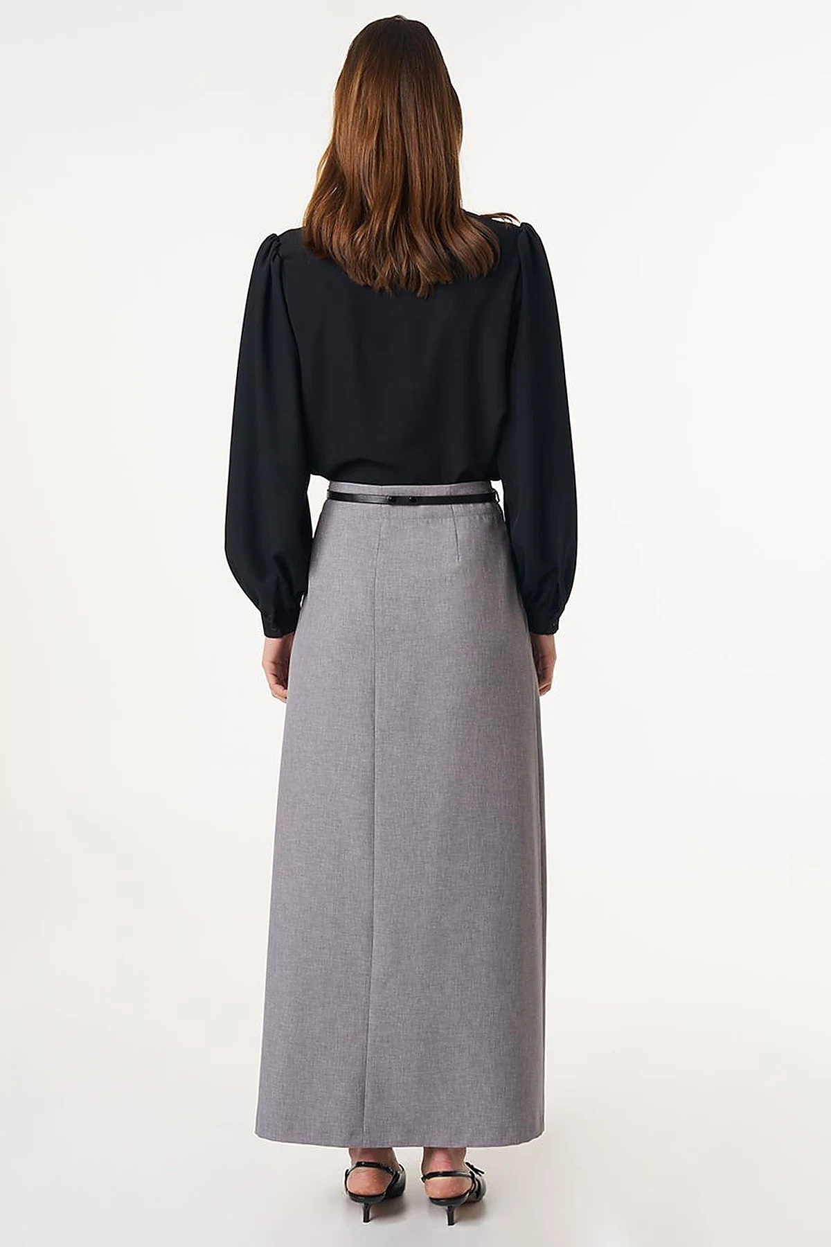 Belted Pleated Skirt Gray 