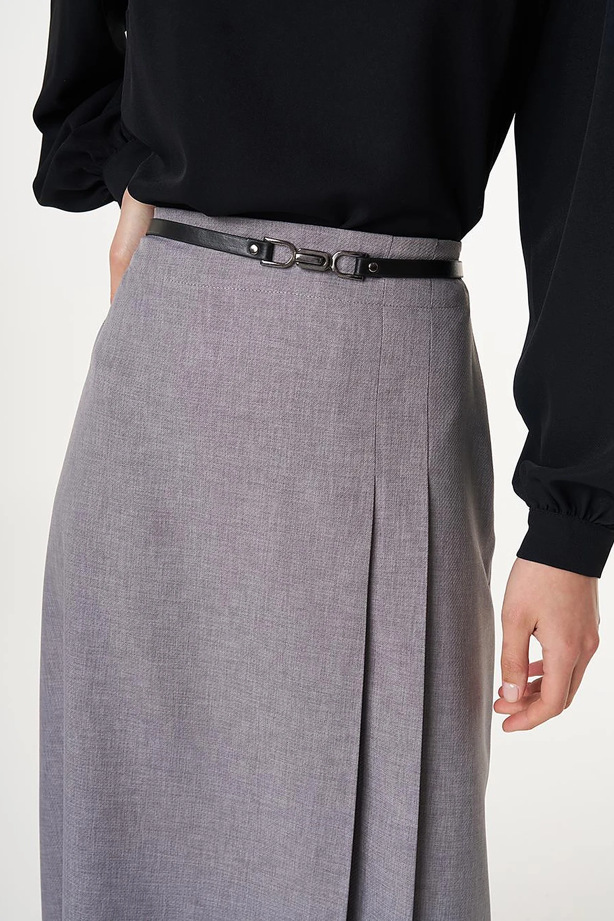 Belted Pleated Skirt Gray 