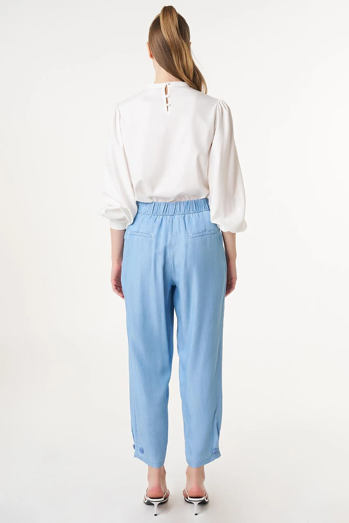 Button-Hem Denim-Effect Pants Blue 