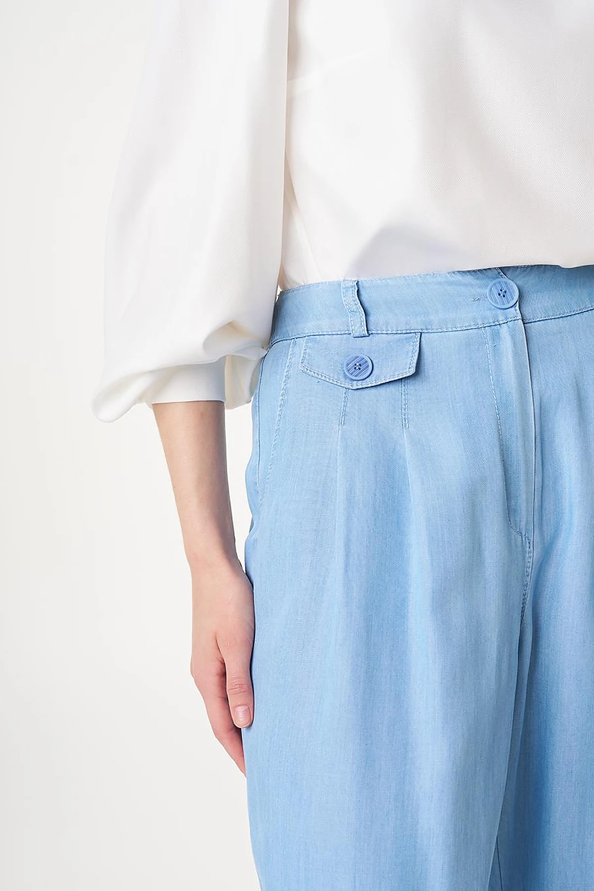 Button-Hem Denim-Effect Pants Blue 