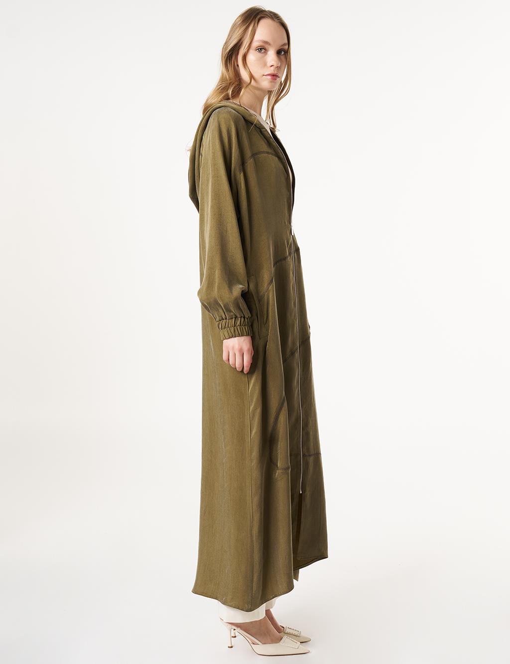 Stitch Detailed Lyocell Throw-On Khaki