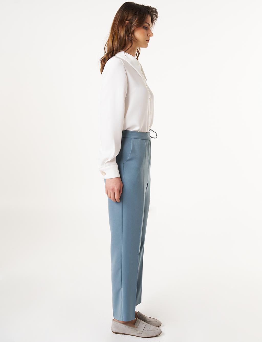 Pressed Crease High Waist Trousers in Misty Blue