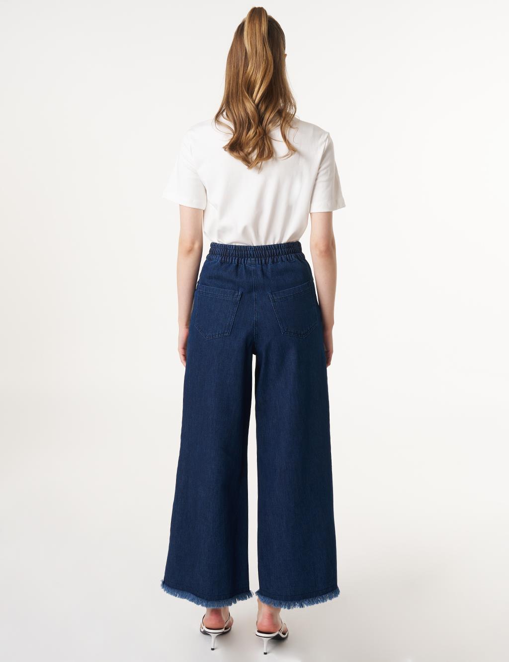 Paçası Püsküllü Marine Fit Denim Pantolon Lacivert