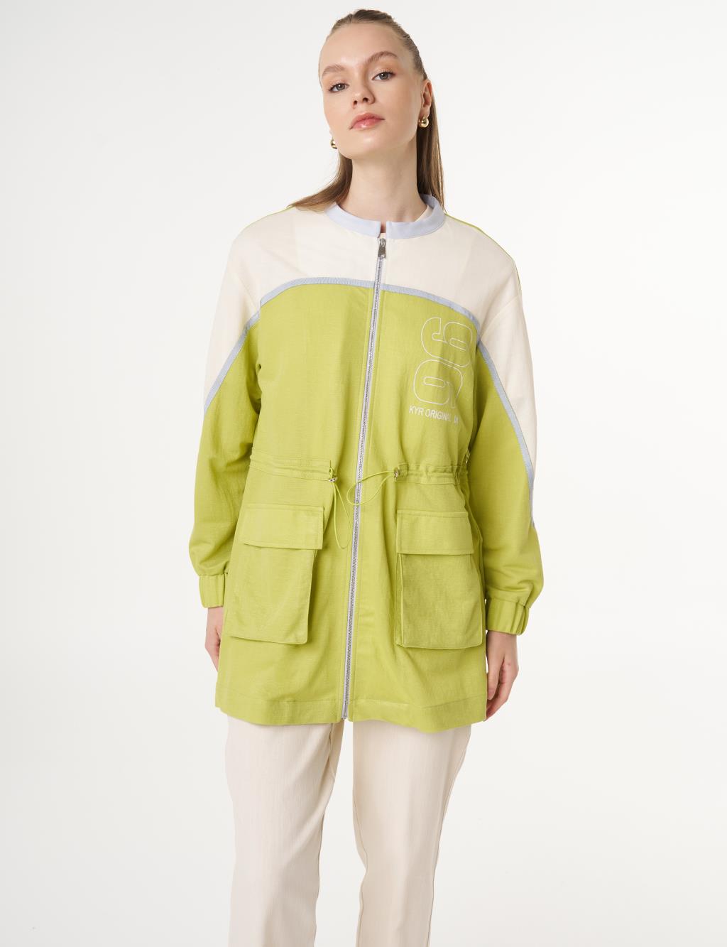 Patch Pocket Adjustable Waist Jacket in Pistachio Green