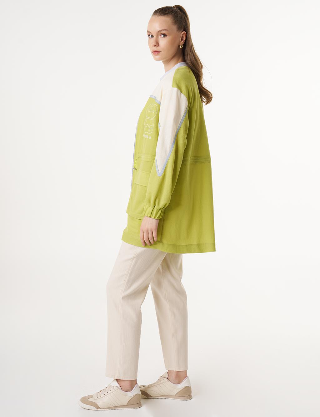 Patch Pocket Adjustable Waist Jacket in Pistachio Green