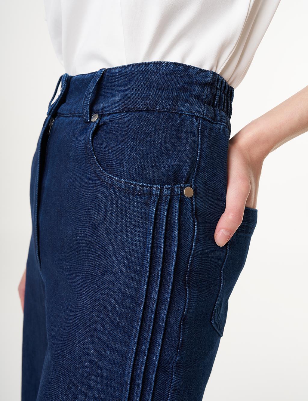 Paçası Püsküllü Marine Fit Denim Pantolon Lacivert