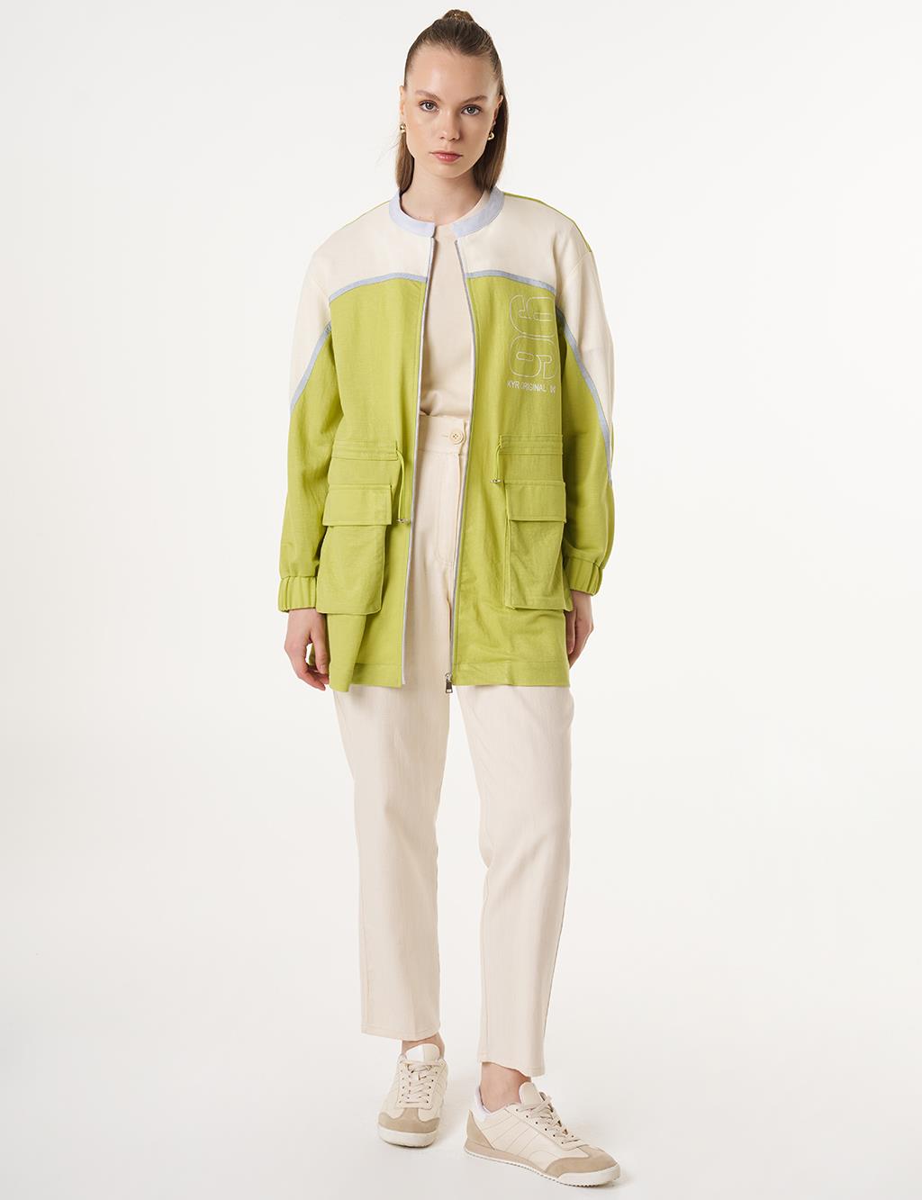 Patch Pocket Adjustable Waist Jacket in Pistachio Green