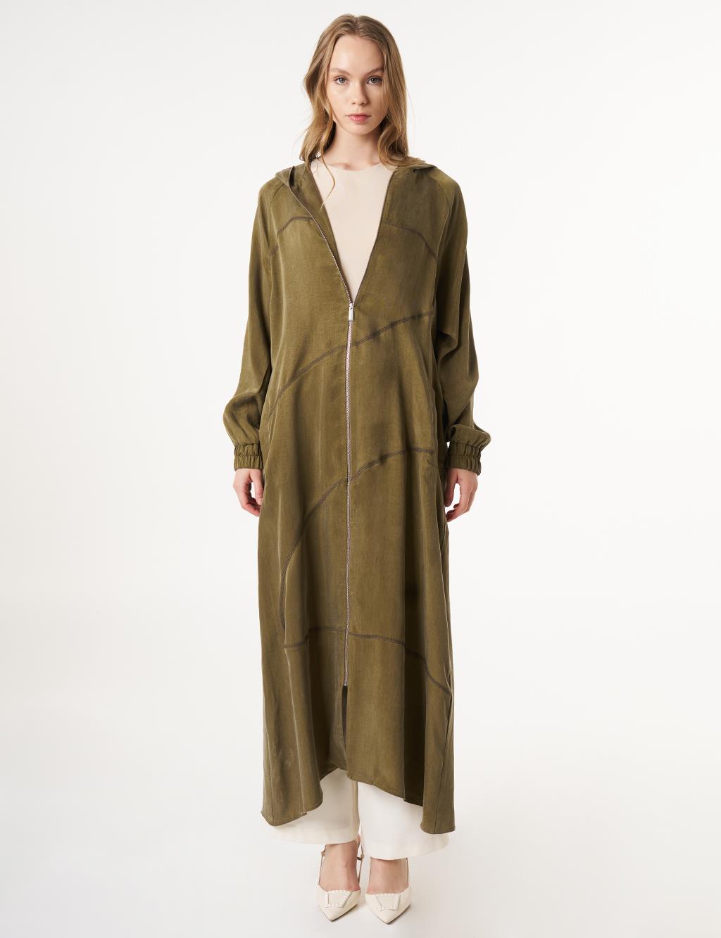 Stitch Detailed Lyocell Throw-On Khaki
