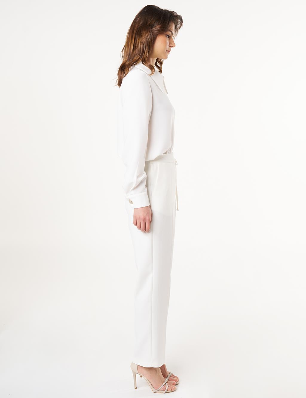 Pressed Crease High Waist Trousers in Ecru