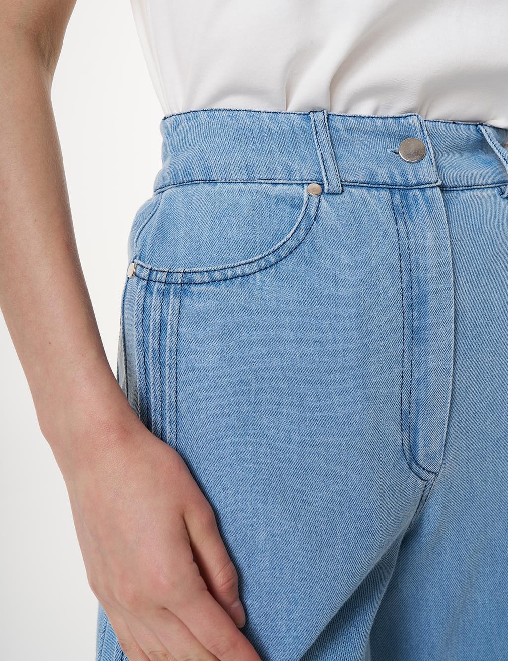 Frayed Hem Marine Fit Denim Pants Ice Blue