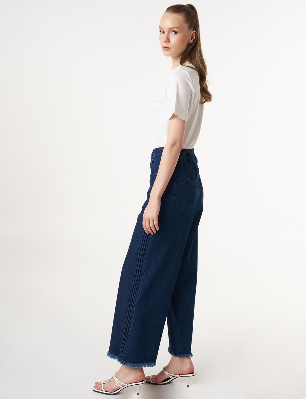 Paçası Püsküllü Marine Fit Denim Pantolon Lacivert