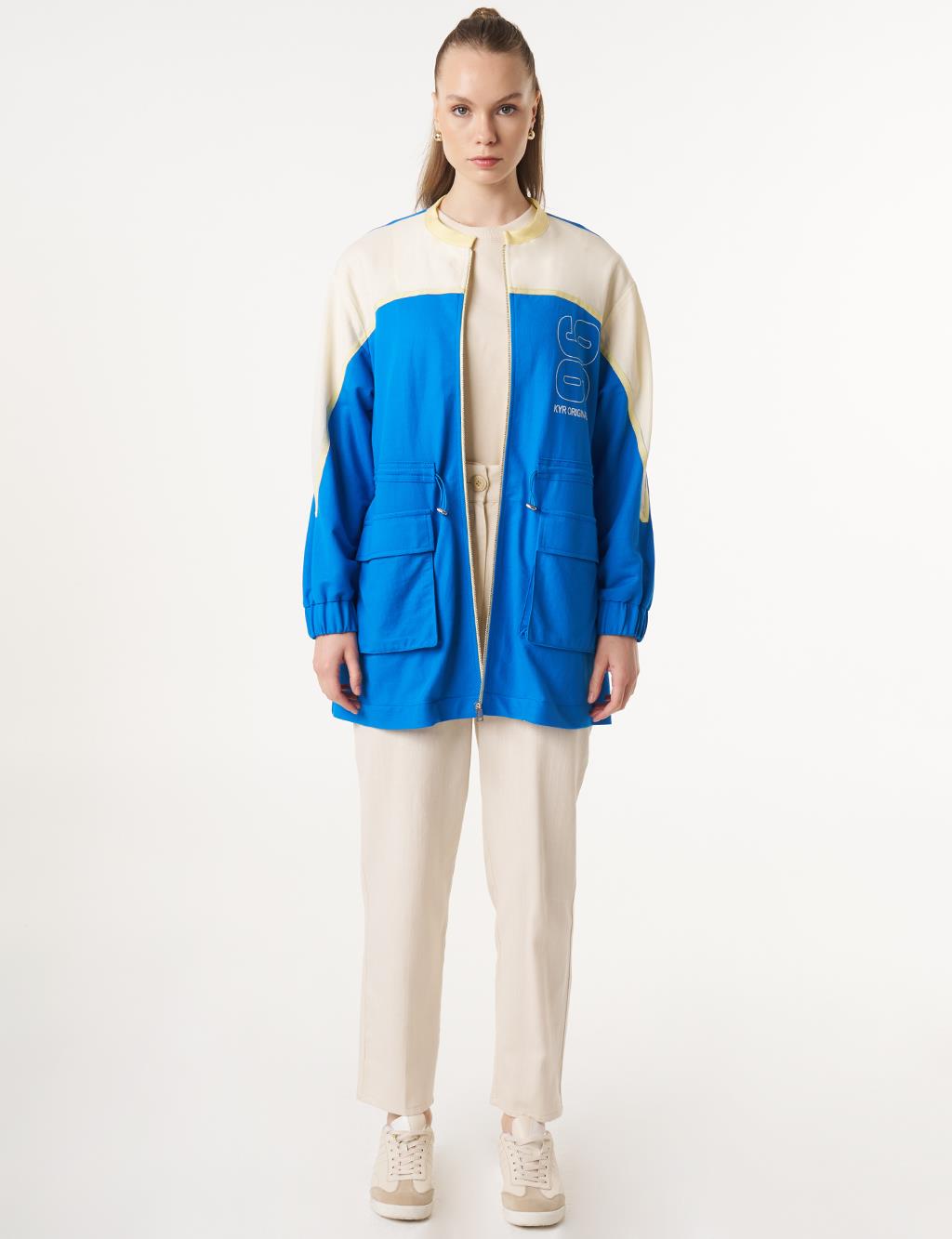 Patch Pocket Adjustable Waist Jacket in Cobalt Blue