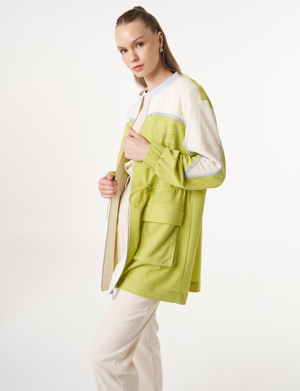 Patch Pocket Adjustable Waist Jacket in Pistachio Green
