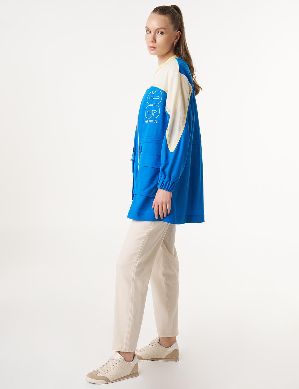 Patch Pocket Adjustable Waist Jacket in Cobalt Blue
