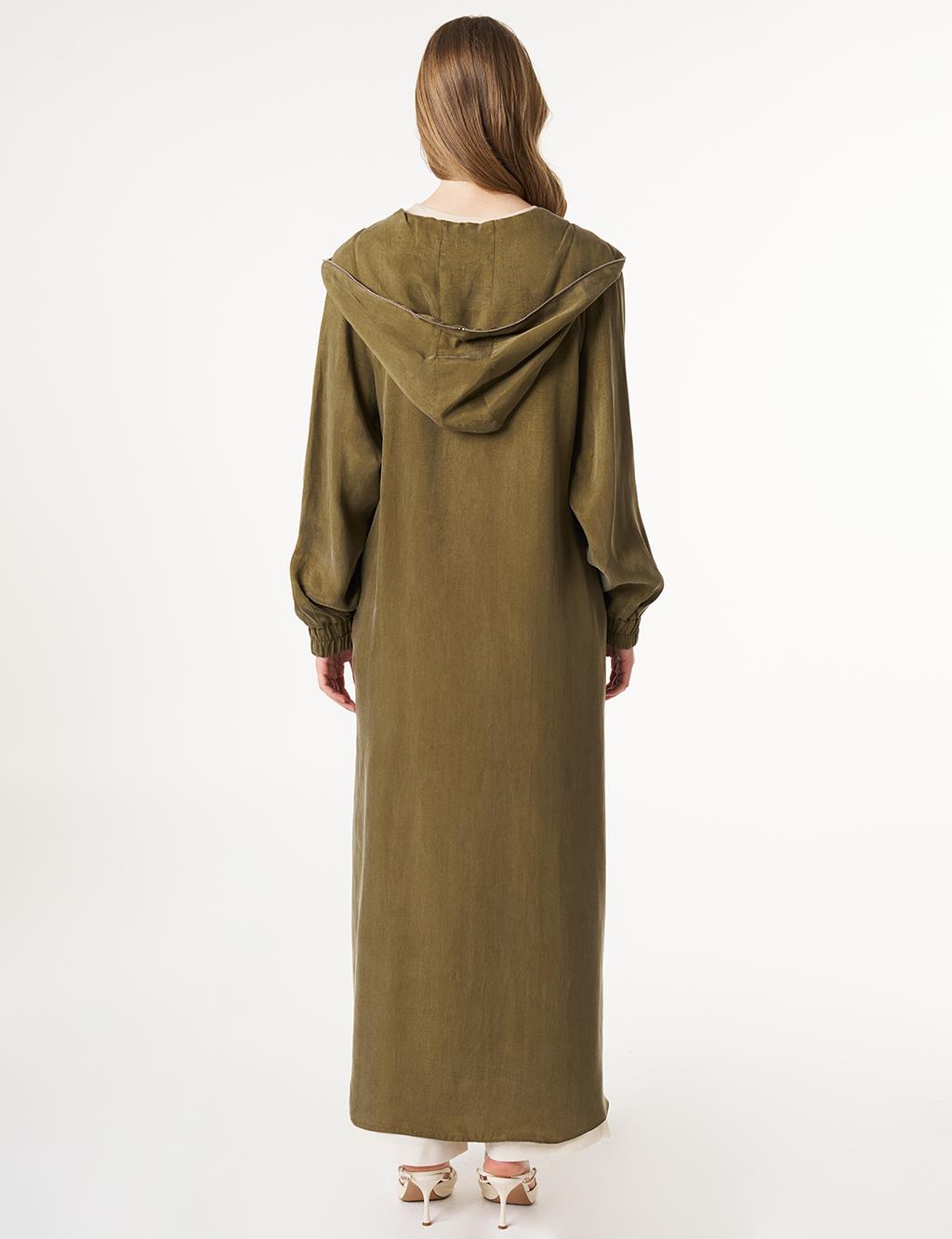 Stitch Detailed Lyocell Throw-On Khaki