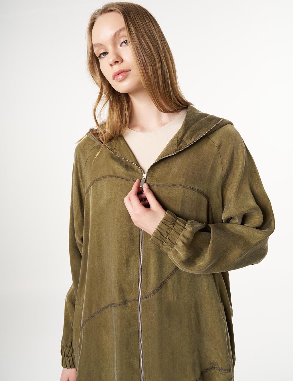 Stitch Detailed Lyocell Throw-On Khaki