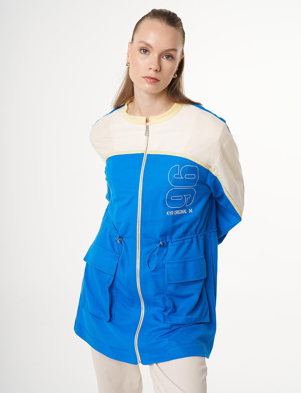 Patch Pocket Adjustable Waist Jacket in Cobalt Blue