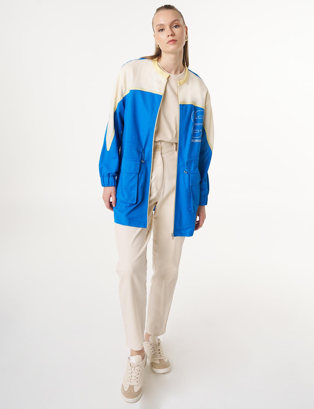 Patch Pocket Adjustable Waist Jacket in Cobalt Blue