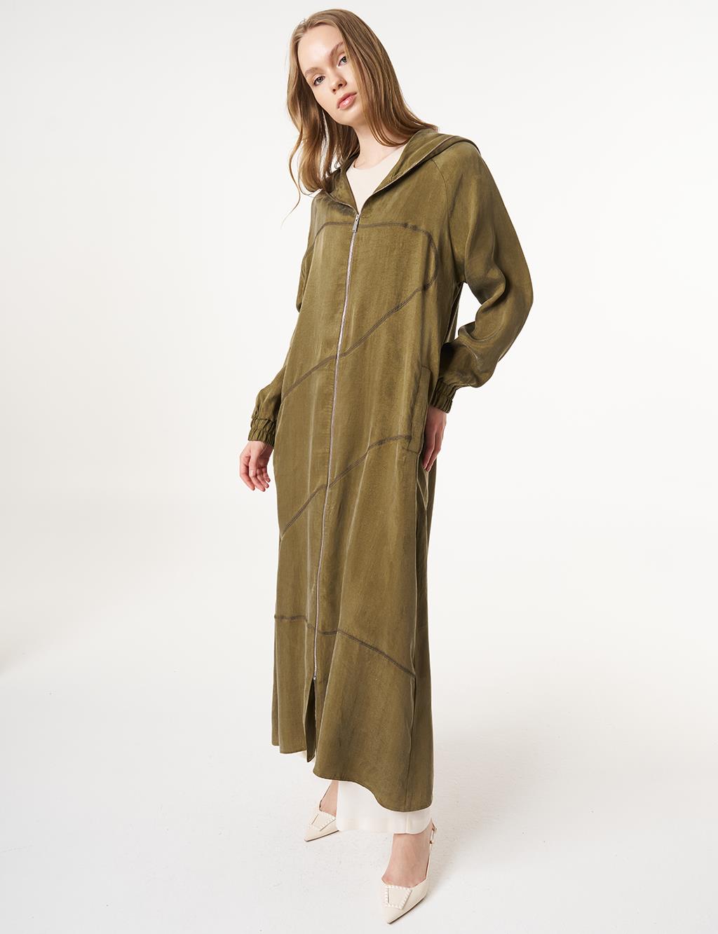 Stitch Detailed Lyocell Throw-On Khaki