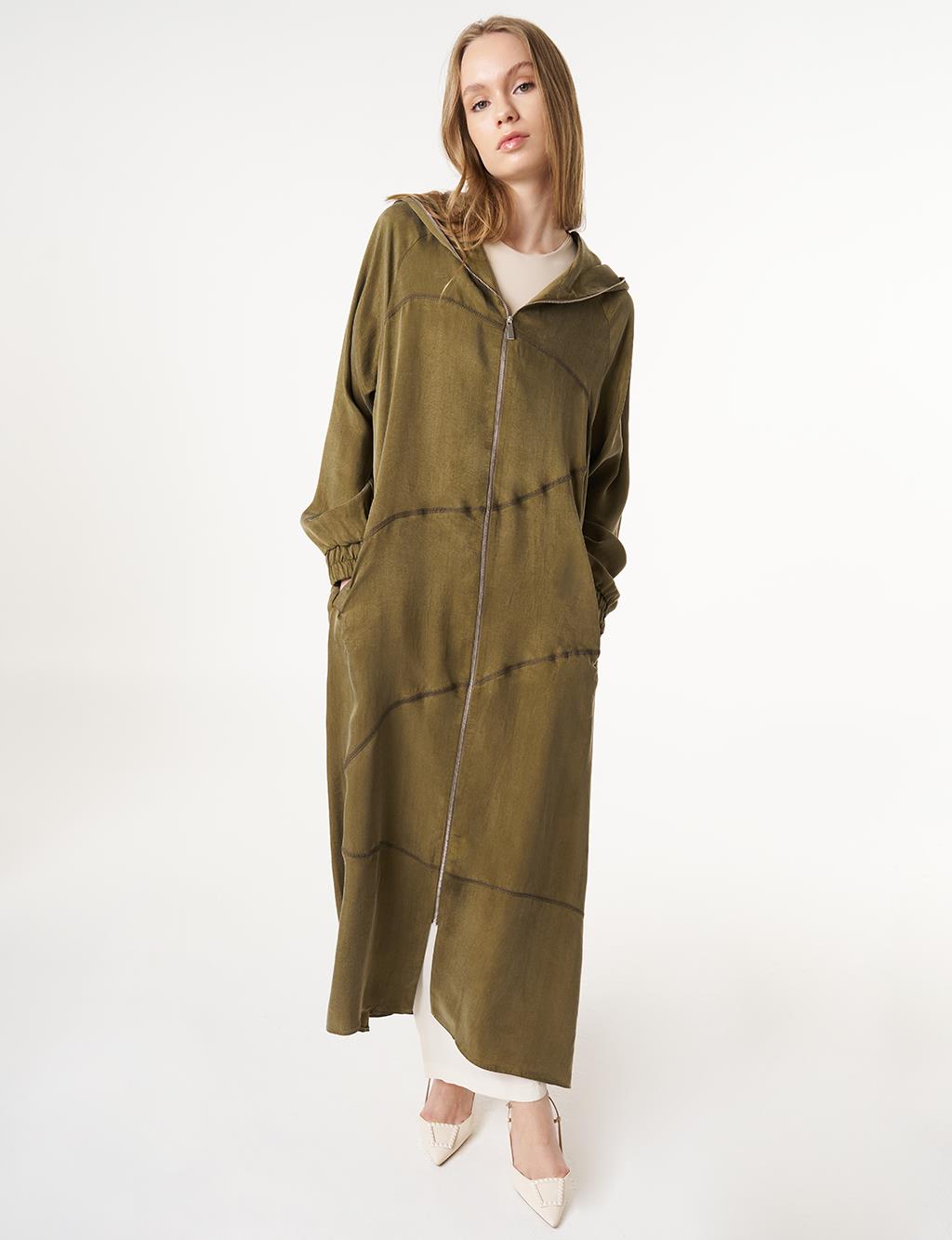 Stitch Detailed Lyocell Throw-On Khaki