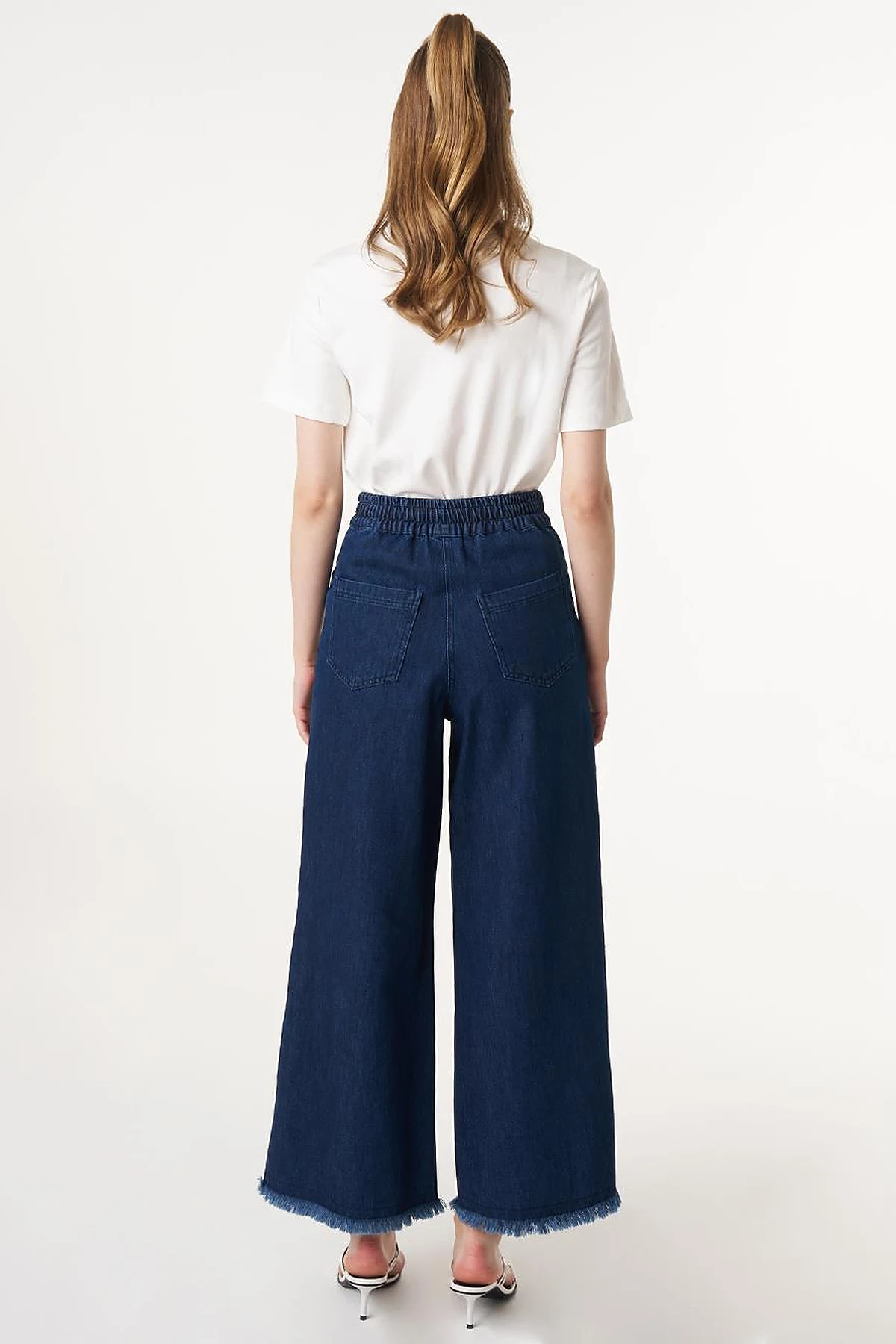 Frayed Hem Marine Fit Denim Pants Navy