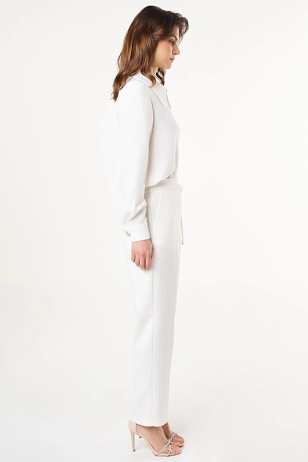 Pressed Crease High Waist Trousers in Ecru