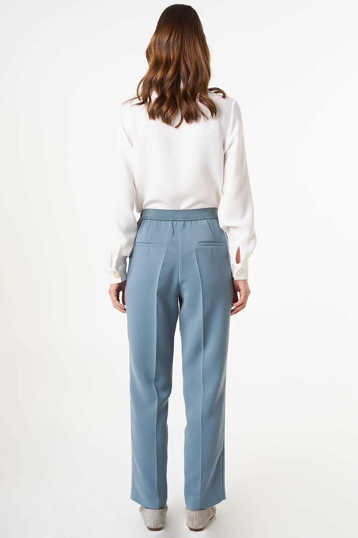 Pressed Crease High Waist Trousers in Misty Blue