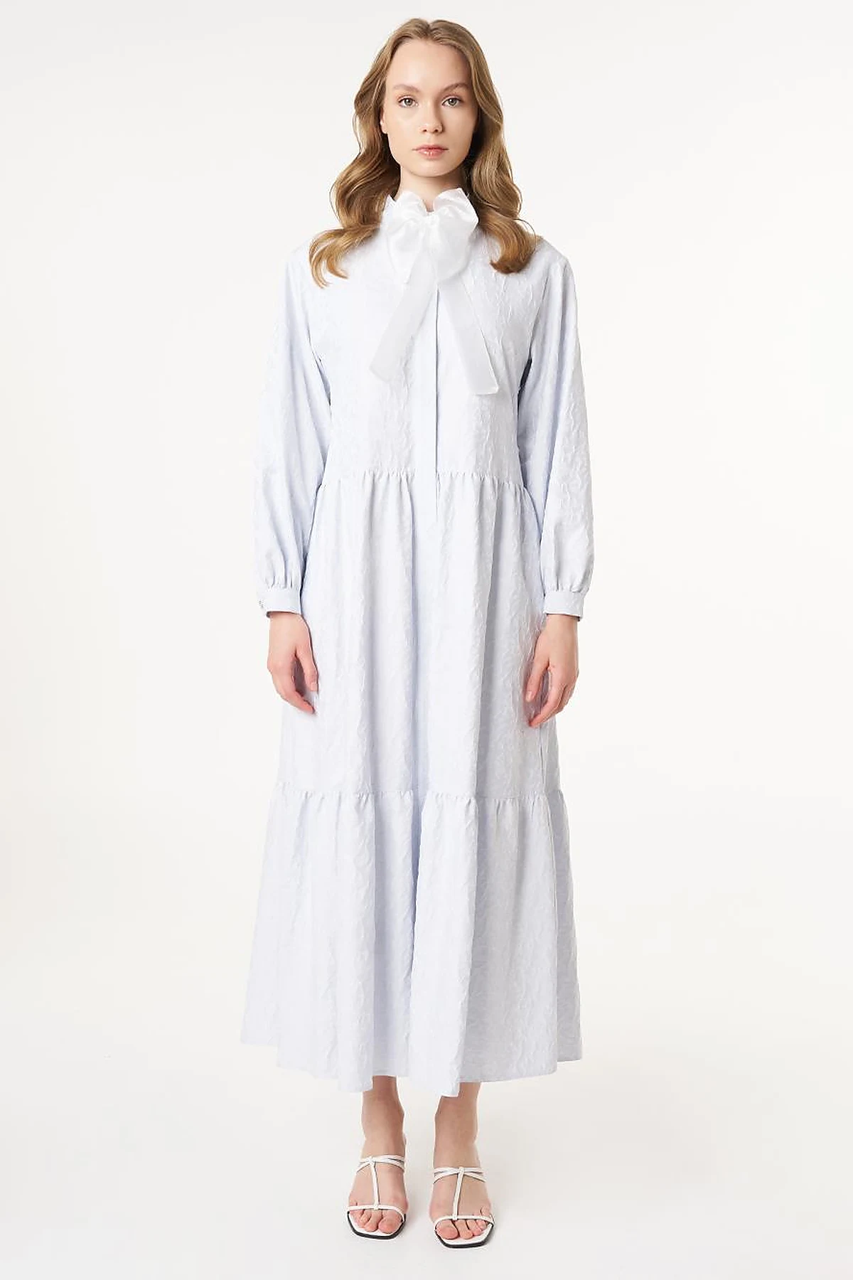 Bow-Detail Jacquard Dress Blue 