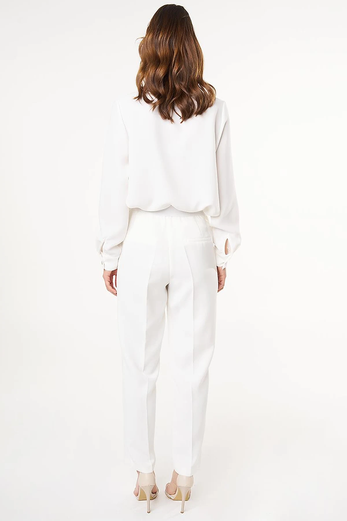 Pressed Crease High Waist Trousers in Ecru