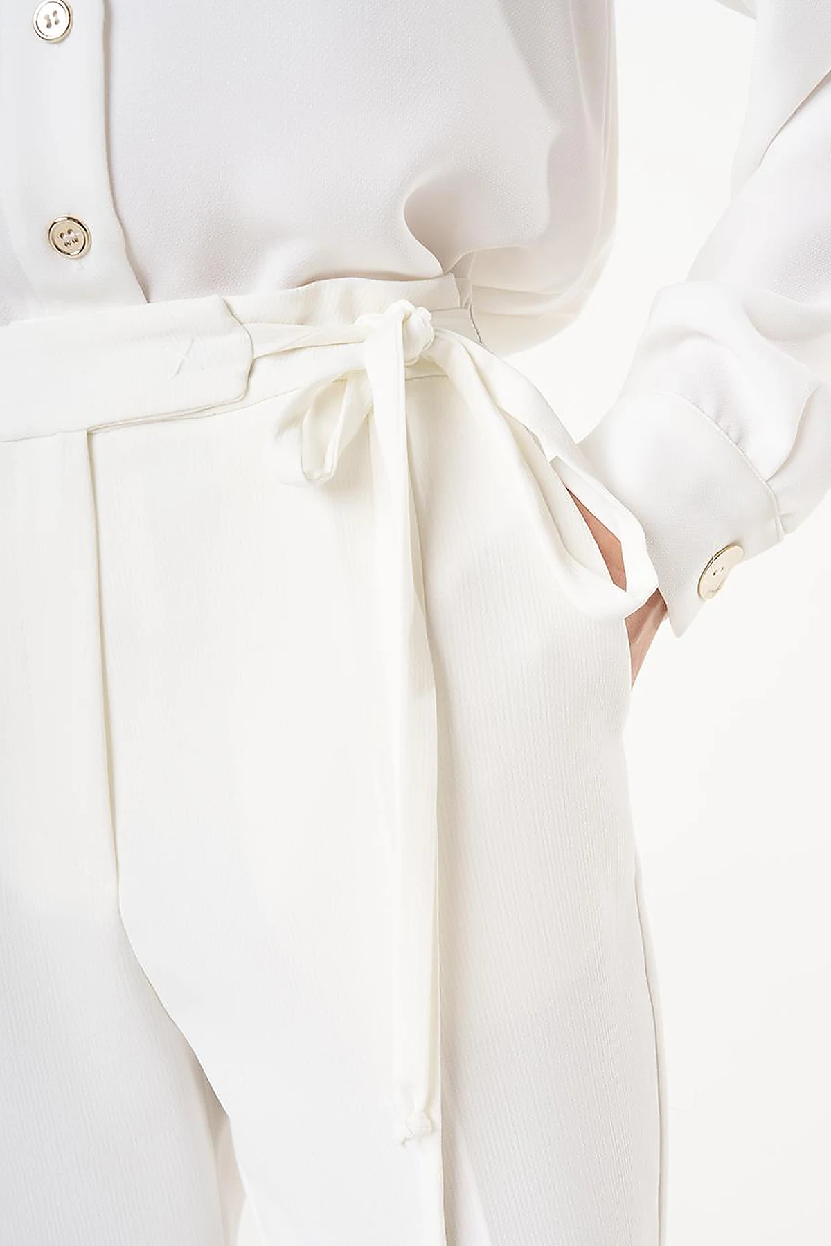 Pressed Crease High Waist Trousers in Ecru