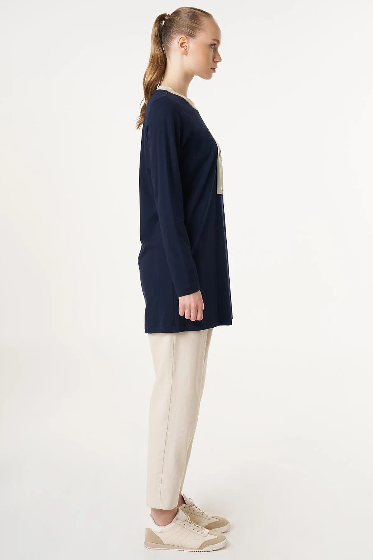 Jersey Tunic with Floral Print Detail Dark Navy Blue