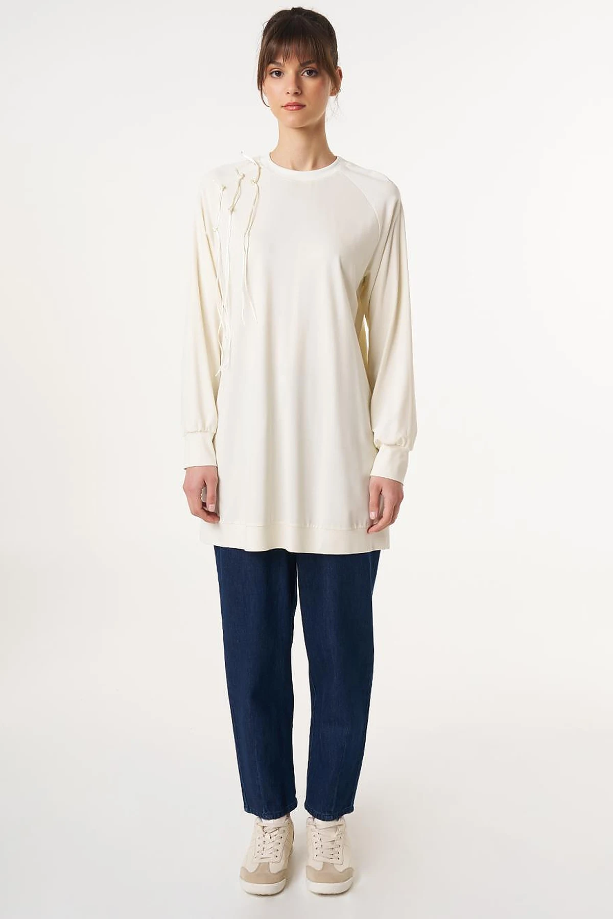 Ribbed Crew Neck Jersey Sweatshirt Ecru