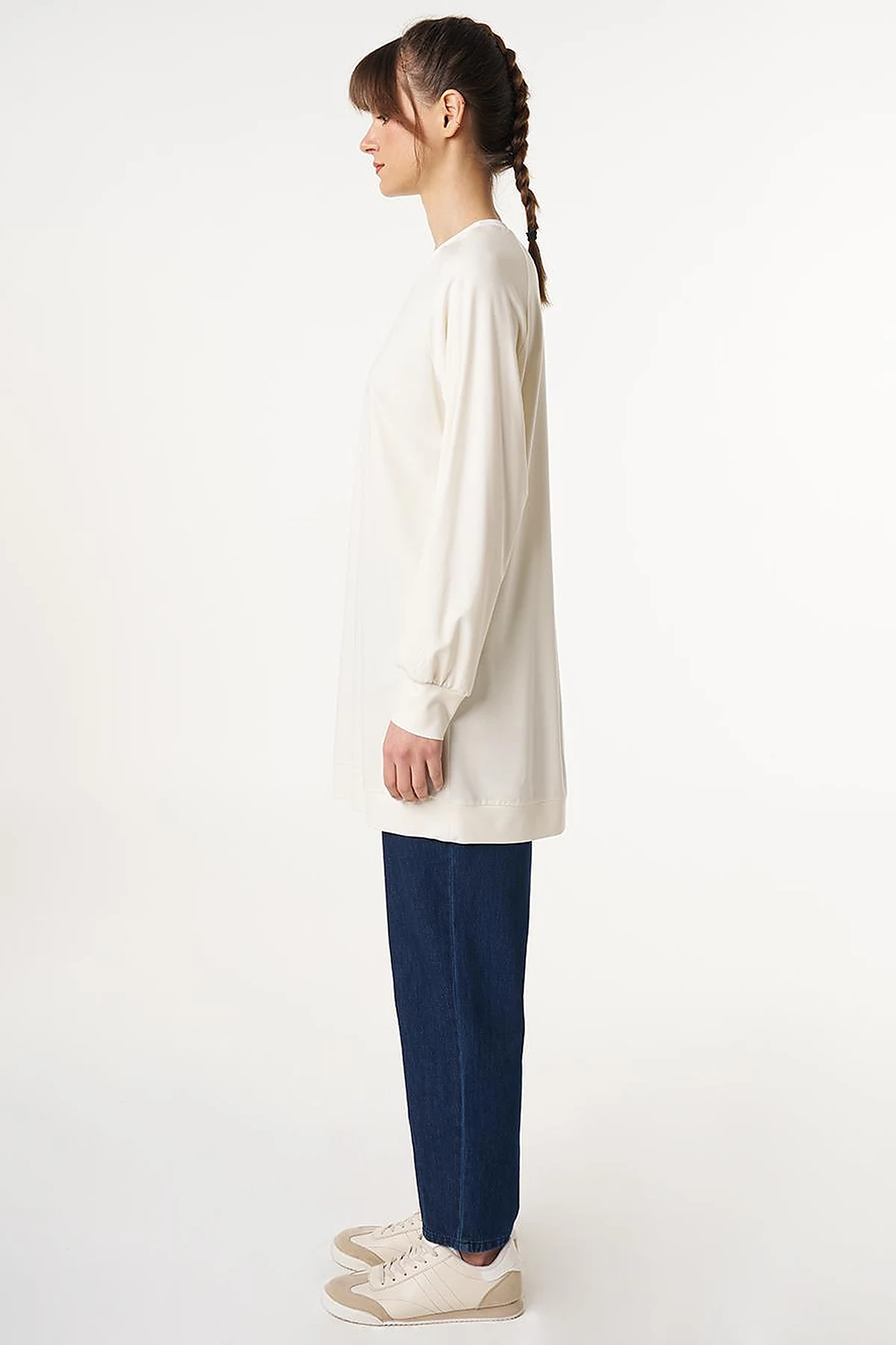 Ribbed Crew Neck Jersey Sweatshirt Ecru