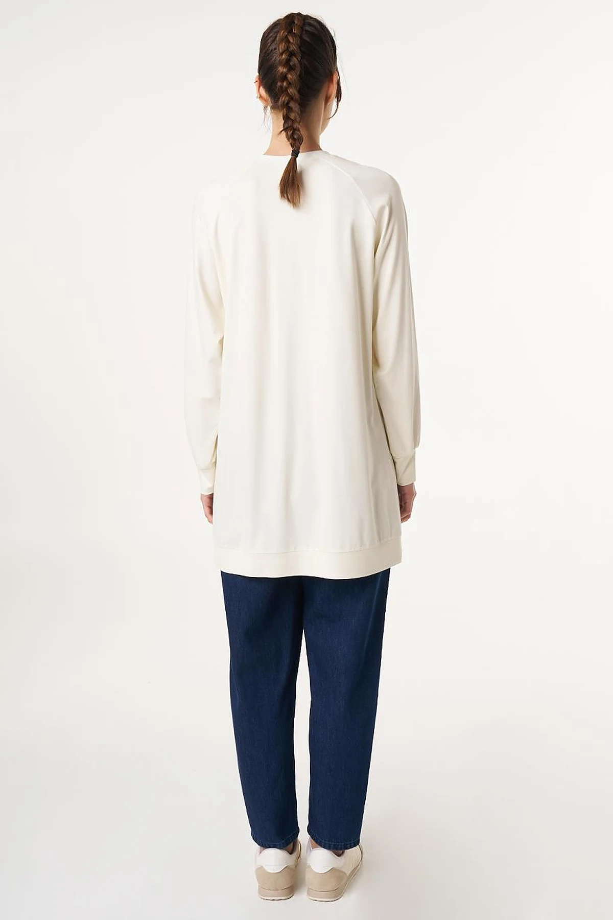 Ribbed Crew Neck Jersey Sweatshirt Ecru