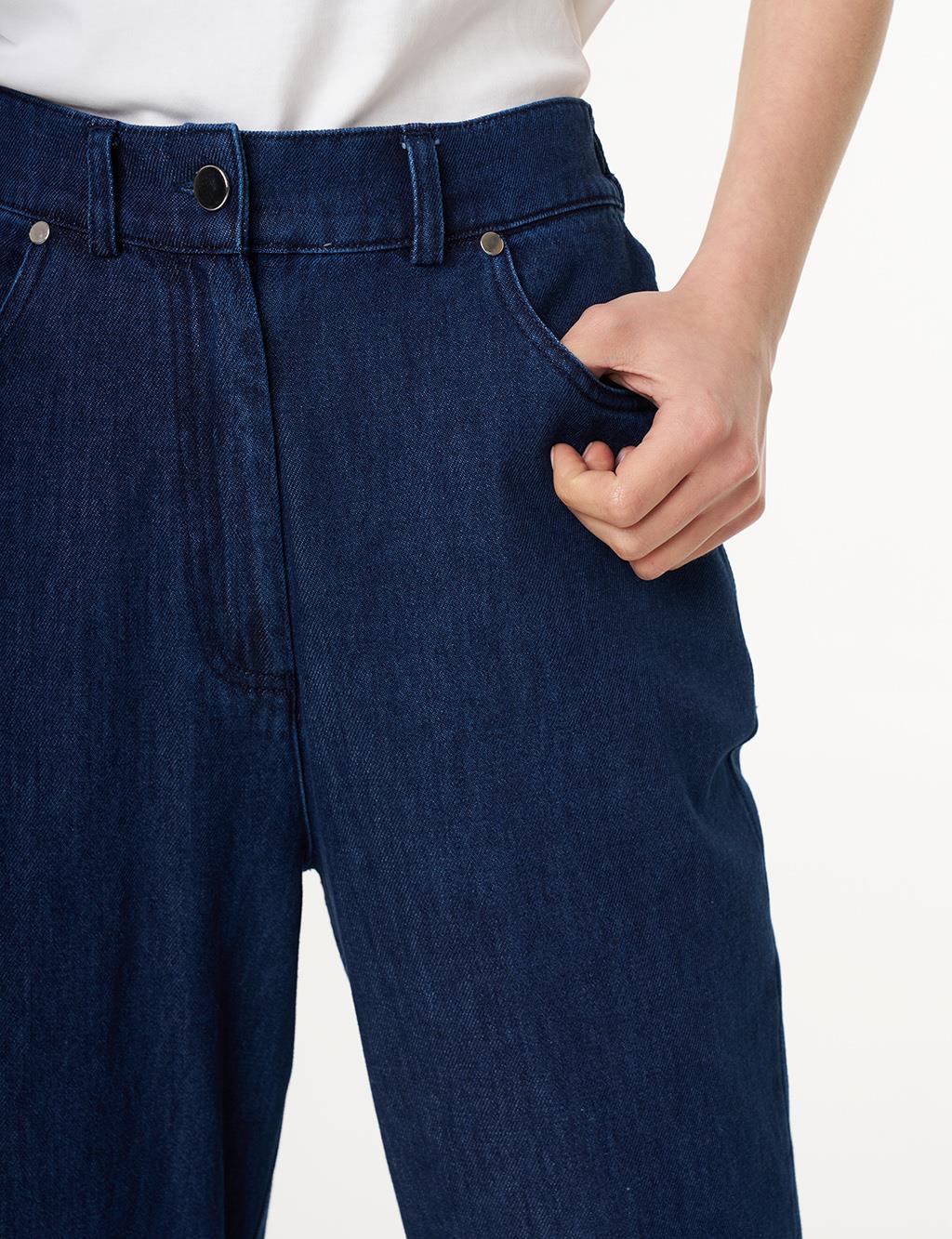 Carrot Cut Pocket Detailed Denim Pants Navy Blue