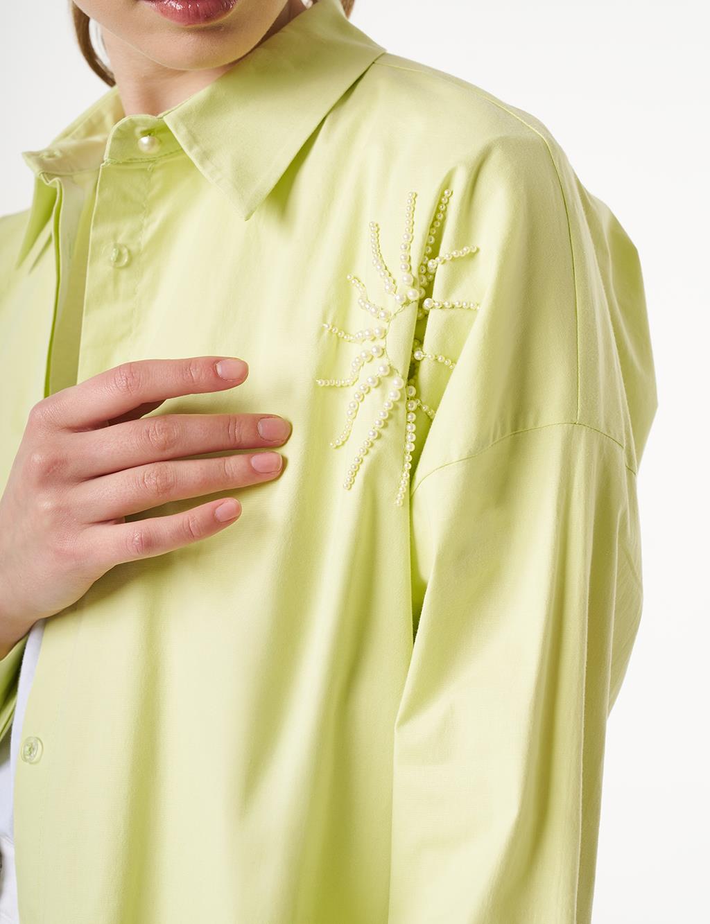 Beaded Embroidered Cotton Tunic Lime
