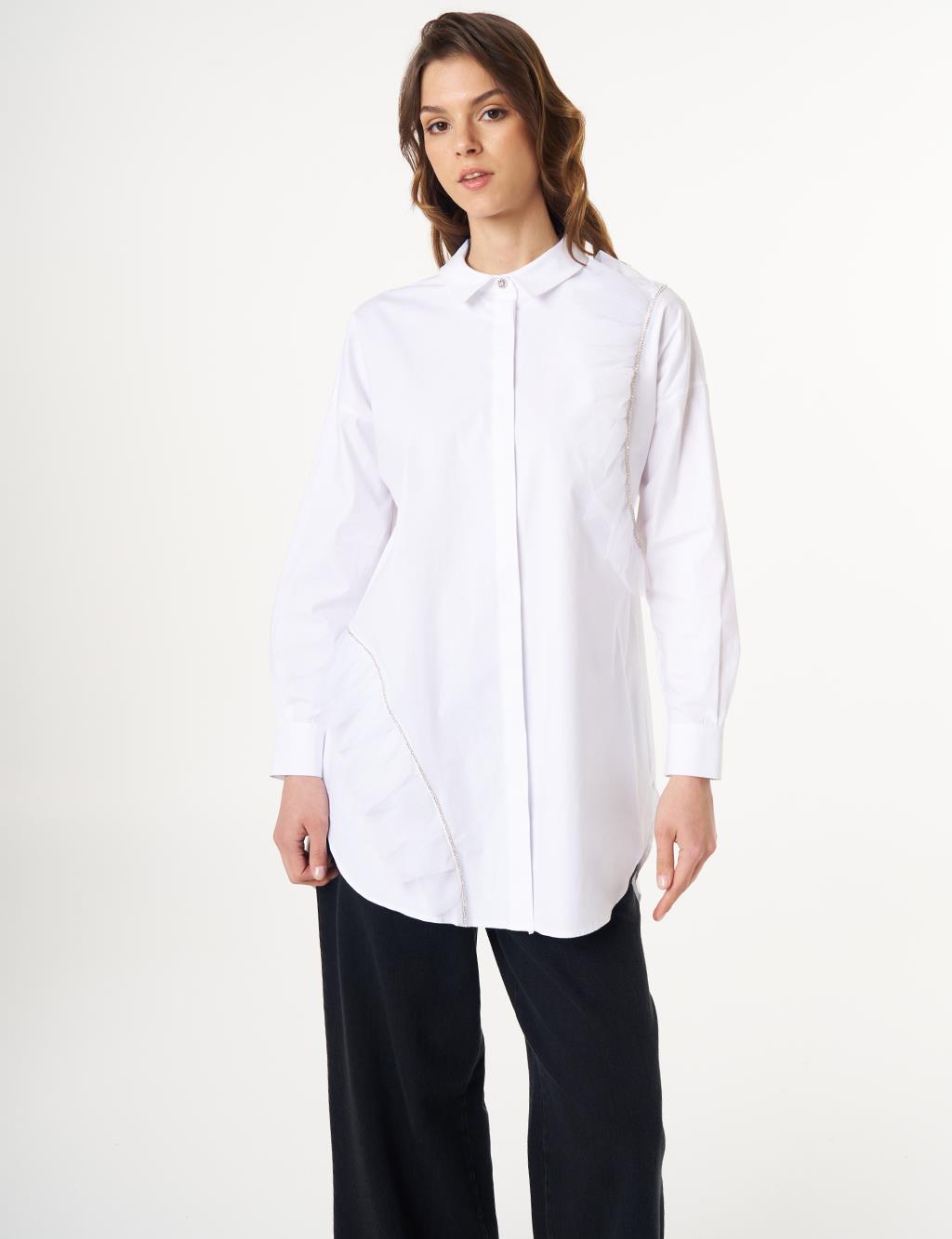 Tulle Detailed Cotton Tunic Optic White