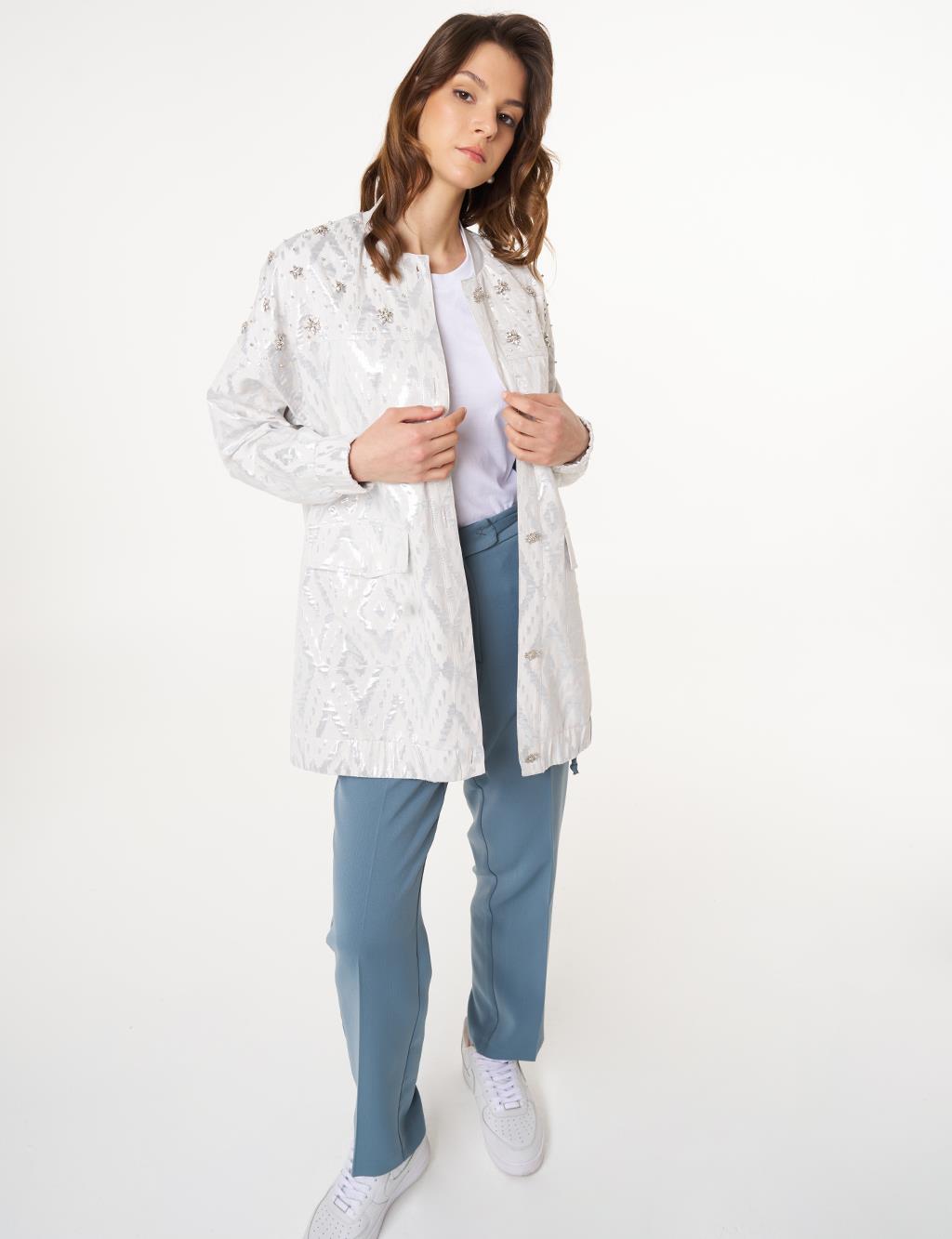 Lozenge Patterned Jacquard Jacket Gray