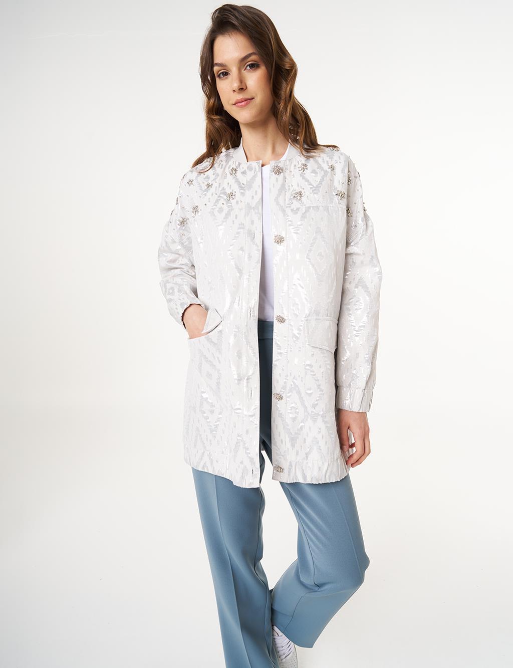 Lozenge Patterned Jacquard Jacket Gray