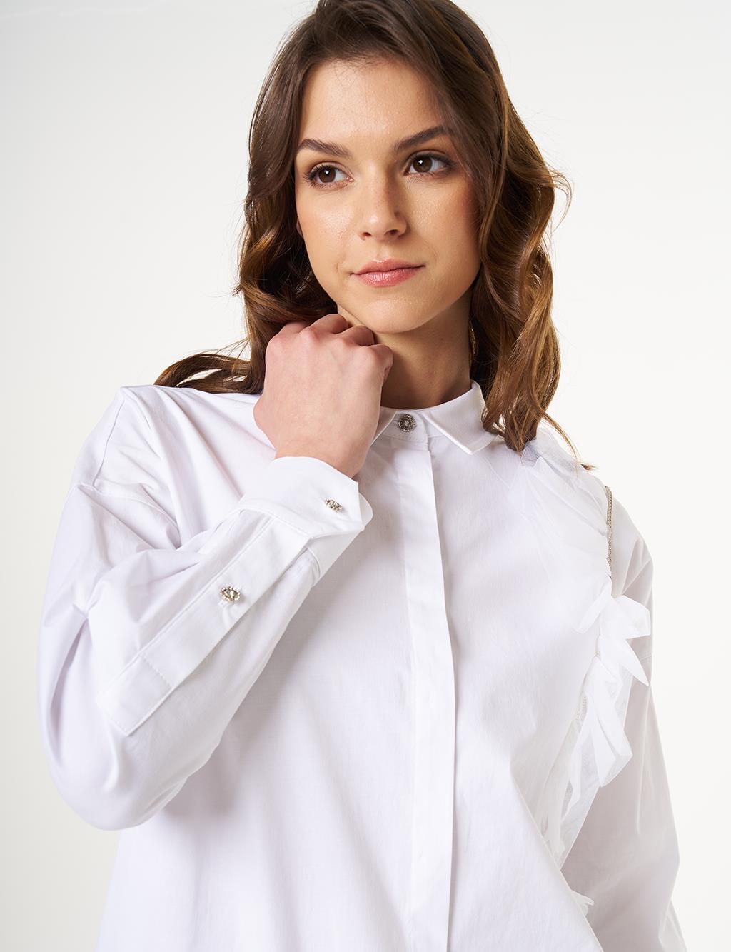 Tulle Detailed Cotton Tunic Optic White
