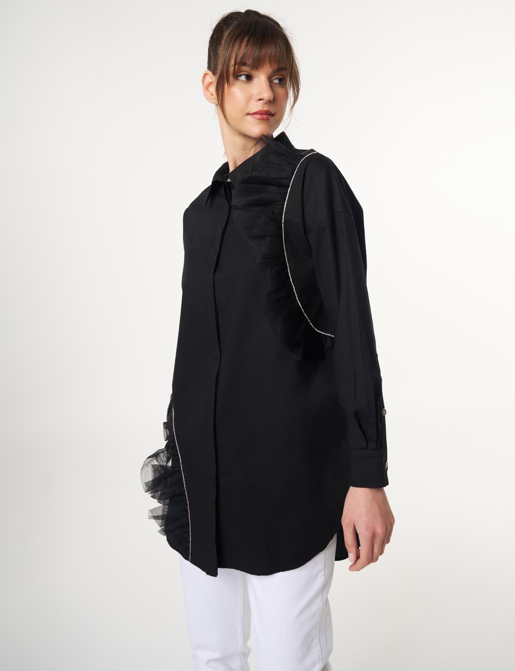 Tulle Detailed Cotton Tunic Black