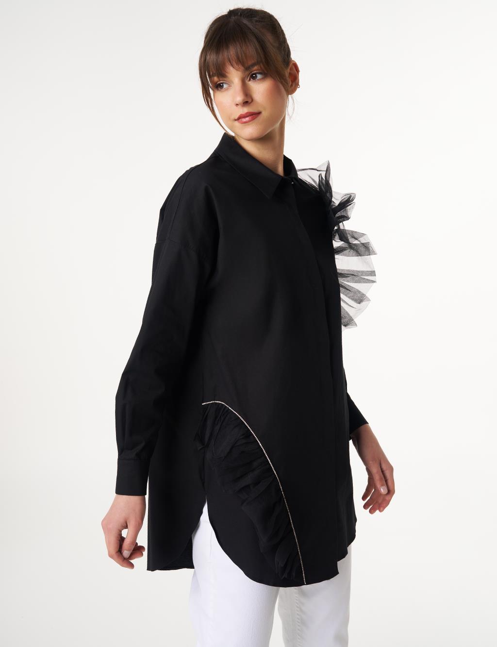 Tulle Detailed Cotton Tunic Black