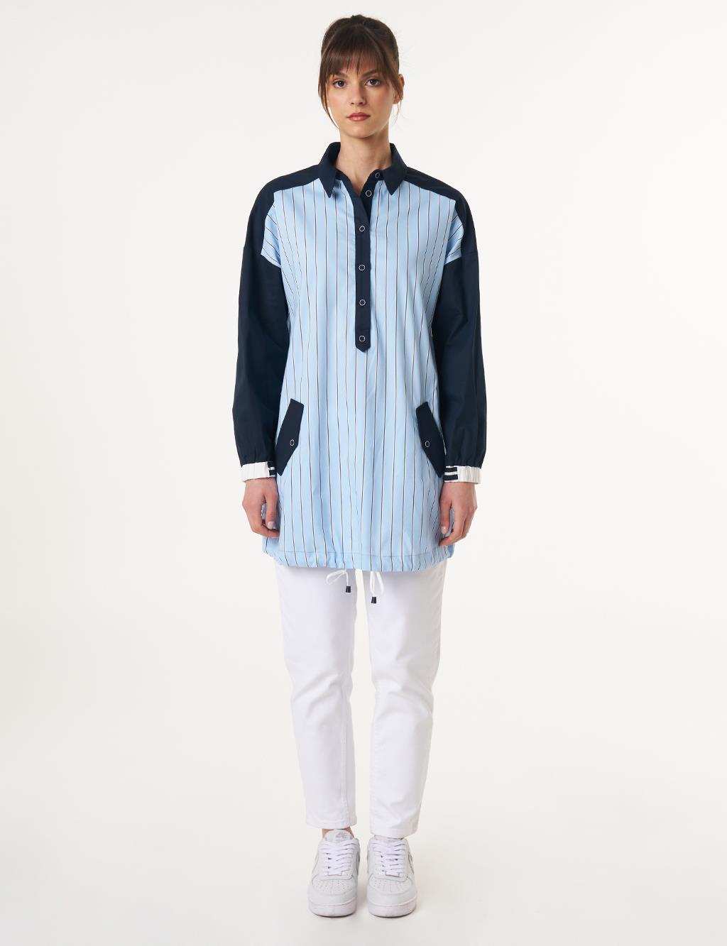 Lace-Up Cotton Tunic Blue