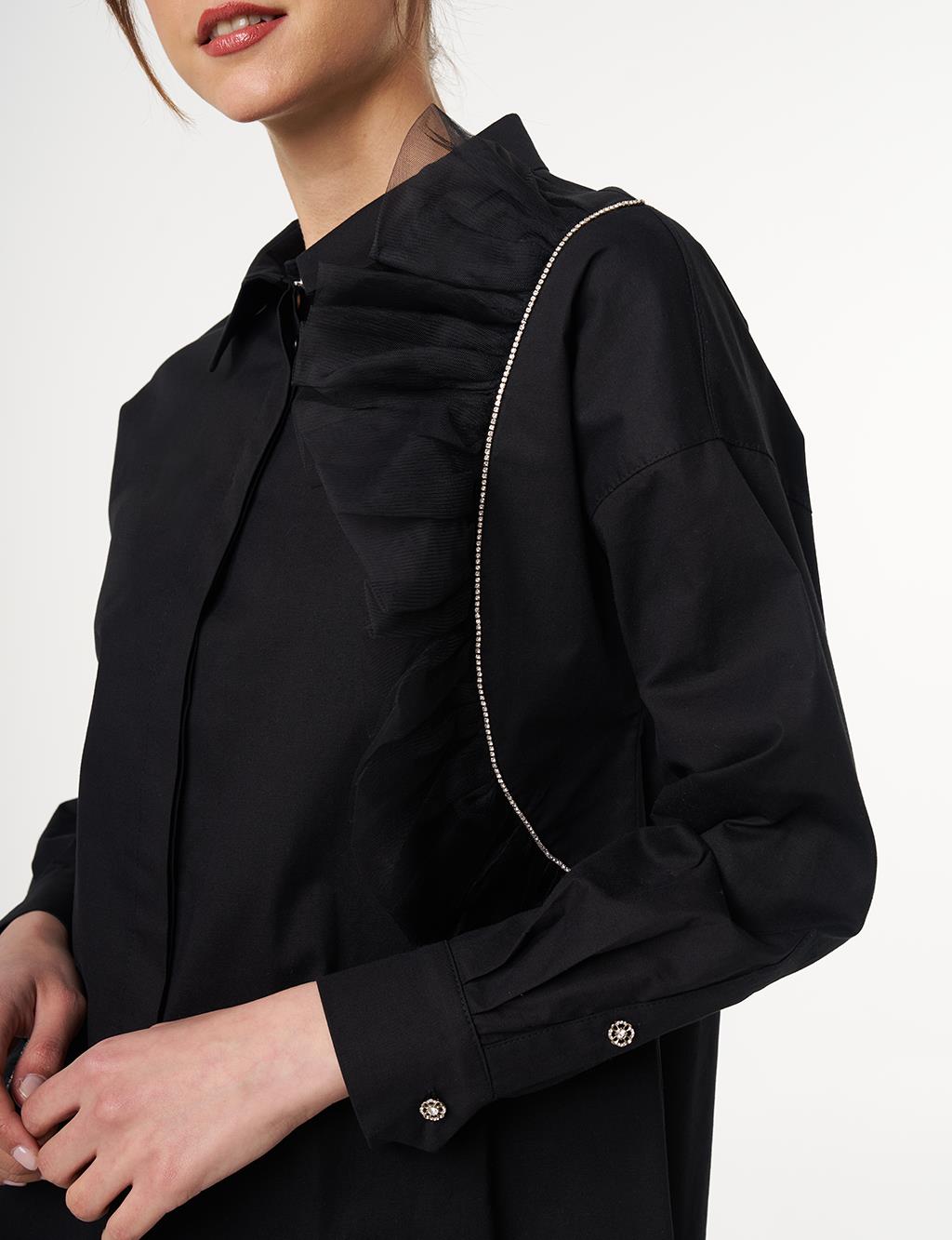 Tulle Detailed Cotton Tunic Black